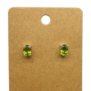 Peridot Earrings Solid 925 Sterling Silver Green Faceted Oval Stone